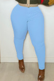 Blauwe modieuze casual effen basic skinny jeans met hoge taille