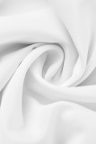 Белый повседневный однотонный пэчворк с пряжкой уздечки асимметричный отложной воротник с длинными рукавами из двух частей