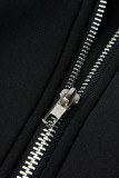 Schwarze Casual Street Solid Patchwork Zipper Zipper Collar Oberbekleidung
