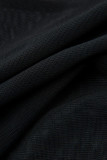 Bandagem sólida sexy preta vazada patchwork transparente assimétrica sem mangas duas peças