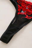 Красное сексуальное однотонное прозрачное женское белье в стиле пэчворк с вышивкой на День Святого Валентина