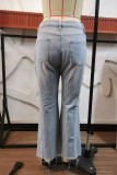 Black Gray Casual Street Ripped Patchwork High Waist Boot Cut Denim Jeans