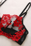 Rode sexy solide geborduurde patchwork doorzichtige Valentijnsdag lingerie