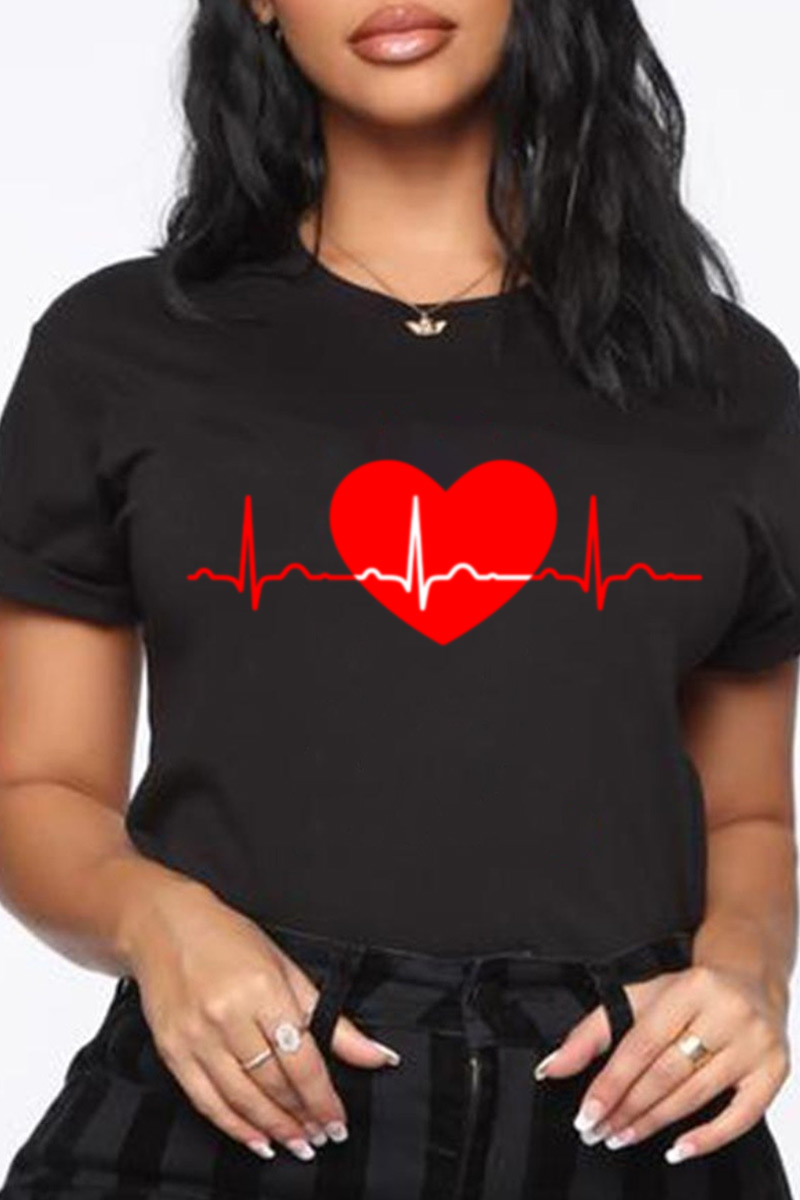 

Black Fashion Casual Print Split Joint O Neck T-Shirts