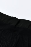 Zwart sexy effen bandage uitgehold patchwork doorzichtige asymmetrische mouwloze twee stukken
