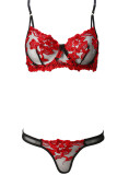 Red Sexy Solid Embroidered Patchwork See-through Valentines Day Lingerie