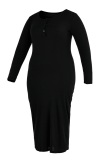 Черная сексуальная сплошная лоскутная юбка-карандаш с V-образным вырезом Платья больших размеров