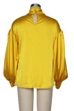 Yellow Casual Elegant Solid Bandage Patchwork O Neck Tops