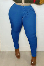 Blauwe modieuze casual effen basic skinny jeans met hoge taille