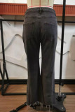 Black Gray Casual Street Patchwork High Waist Boot Cut Flare Leg Ripped Denim Jeans