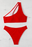 Красные сексуальные однотонные асимметричные купальники в стиле пэчворк с вырезами