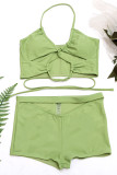 Gröna sexiga solida urholkade lapptäcken Frenulum badkläder