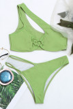 Gröna sexiga solida urhålade lapptäcken asymmetriska badkläder