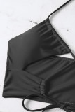 Trajes de banho pretos sexy sólidos vazados patchwork frênulo