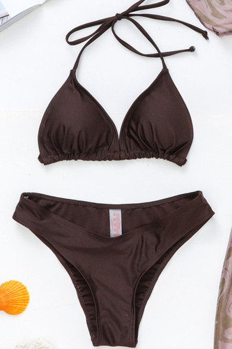 Brown Sexy Print Patchwork See-through Swimwears