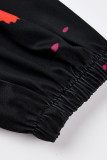 Black Casual Print Patchwork Off the Shoulder Loose Jumpsuits