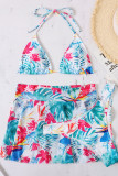 Witblauwe sexy print patchwork frenulum zwemkleding