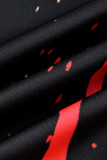 Rode losse losse jumpsuits met patchworkprint en off-shoulder