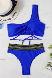 Royal Blue Sexy Solid Patchwork Asymmetrical Swimwears