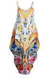 Red Yellow Casual Print Patchwork Spaghetti Strap Sling Dress Plus Size Dresses