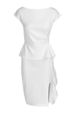 Белые повседневные однотонные платья с оборками и круглым вырезом Нерегулярные платья Платья