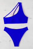 Koningsblauw sexy effen uitgeholde patchwork asymmetrische badkleding