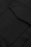 Colarinho preto casual patchwork sólido fivela turndown manga longa duas peças