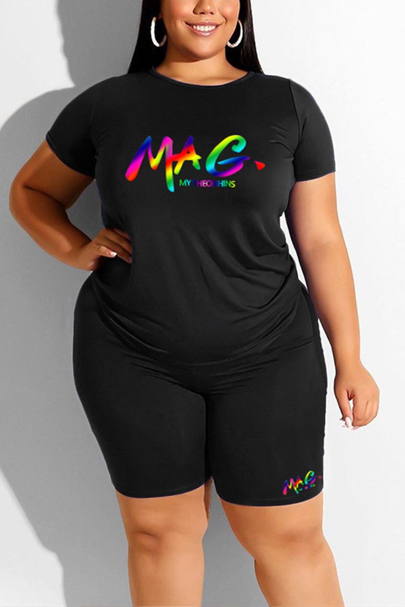 

Black Fashion Casual Printed Short Sleeve Shorts Set