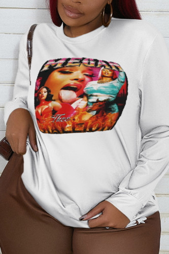 Tops blancs à col en V avec lettre fendue et imprimés de soirée à la mode