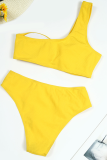 Yellow Sexy Patchwork Solid Tie-dye Swimwears