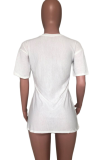 White O Neck Short Sleeve Print Patchwork Tees & T-shirts