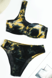 Yellow Sexy Patchwork Solid Tie-dye Swimwears