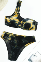 Schwarz Gelb Sexy Patchwork Solid Tie-Dye Swimwears