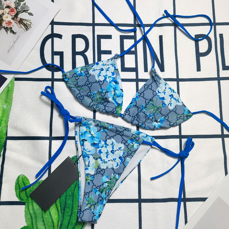 

Blue Fashion Sexy Letter Split Joint Frenulum Swimwears