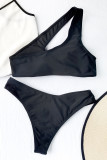 Zwart sexy effen uitgeholde patchwork asymmetrische badkleding