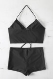 Svarta sexiga solida ihåliga lapptäcken Frenulum badkläder