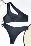 Black Sexy Solid Hollowed Out Patchwork Asymmetrical Swimwears