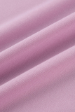 Розовый Повседневная однотонный Блестки О-образный вырез Длинный рукав Из двух частей