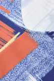 Orange Pink Casual Print Patchwork V-Ausschnitt A-Linie Kleider in Übergröße