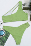 Grüne, sexy, einfarbige, ausgehöhlte, asymmetrische Patchwork-Badebekleidung
