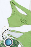 Green Sexy Solid Hollowed Out Patchwork Asymmetrical Swimwears
