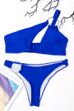 Royal Blue Sexy Solid Hollowed Out Patchwork Asymmetrical Swimwears