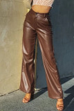Brown Casual Solid Patchwork Straight High Waist Straight Solid Color Bottoms