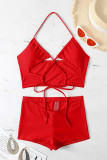 Red Sexy Solid Hollowed Out Patchwork Frenulum Swimwears