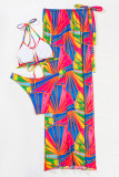 Multicolor Fashion Sexy Print Bandage Backless Swimwears Dreiteiliges Set