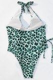Lake Green Sexy Print Leopard Bandage Patchwork Swimwears