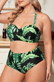 Grönt mode sexigt prickbandage Rygglös Grimma Plus Size Badkläder