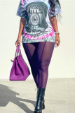 Pantalones de lápiz de cintura alta ajustados transparentes sólidos sexy de moda púrpura