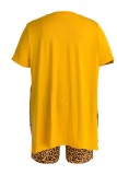 Желтые модные повседневные принты с разрезом и V-образным вырезом плюс размер из двух частей