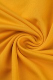 Amarelo Moda Casual Estampado Com Gola V Plus Size Duas Peças